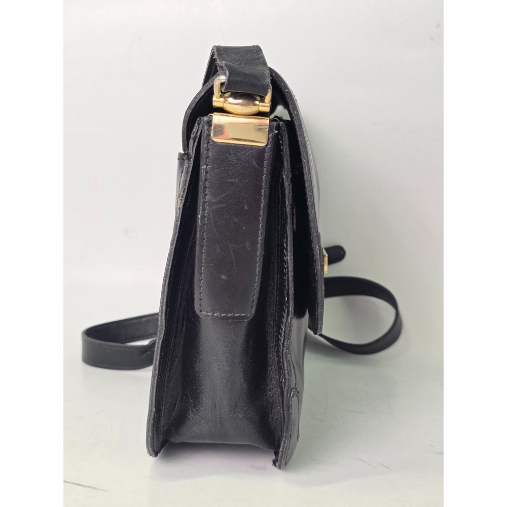 Vintage Philippe Women's Crossbody‎ Bag Black Leather Shoulder Bag Purse - Picture 3 of 15